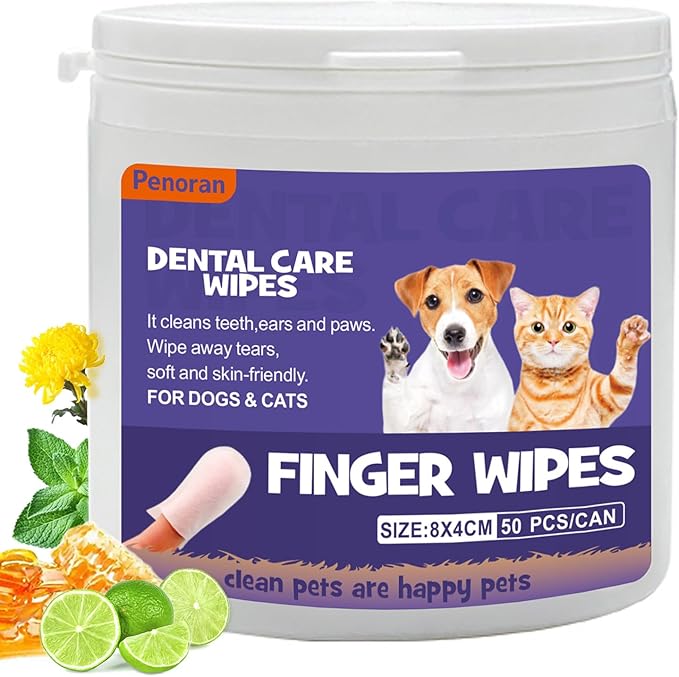 Disposable Pet Cleaning Finger Wipes, Easy Cleaning for Dog/Cat/Rabbit Pets Eye Dirt, Ear Dirt, Teeth Food residues, etc., Compact and mild Non-irritating no Odor, 50 Count
