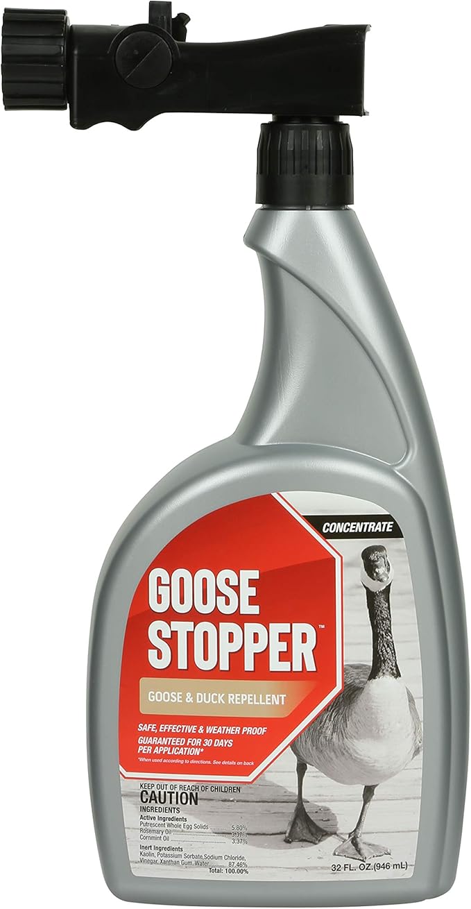 Goose Stopper Repellent Spray for Geese, Ducks & Other Web-Footed Animals - Weather-Resistant Formula - Humane Deterrent for Lawns & Outdoor Areas - 32oz Ready-to-Spray Quart Hose End