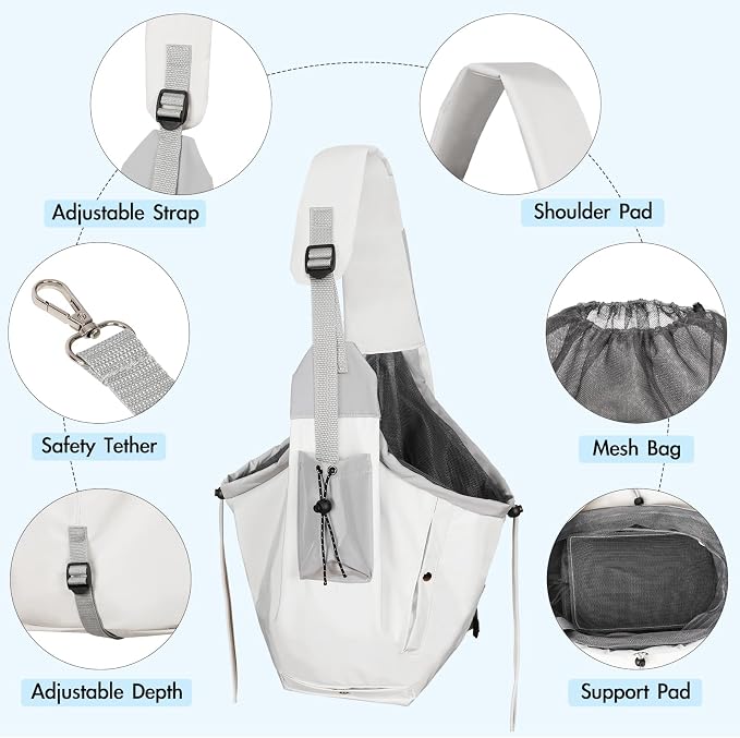 Dog Carrier Sling, Puppy Carrier Sling 20 lbs, Grey | Dog Carriers for Small Dogs & Cats With Pockets, Machine Washable, Adjustable Shoulder Strap, Hands Free for Outdoor Use