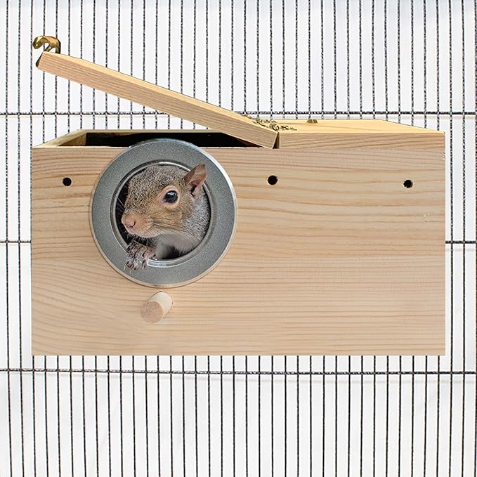 Sturdy Nest Box - Cage Attachment, Hinged Lid, Perching Ledge - for Sugar Glider, Squirrel, Rat, Finch, Parakeet, Lovebird, Parrotlet, Lovebird, Canary, Cockatiel, Other Birds & Small Pets (Large)