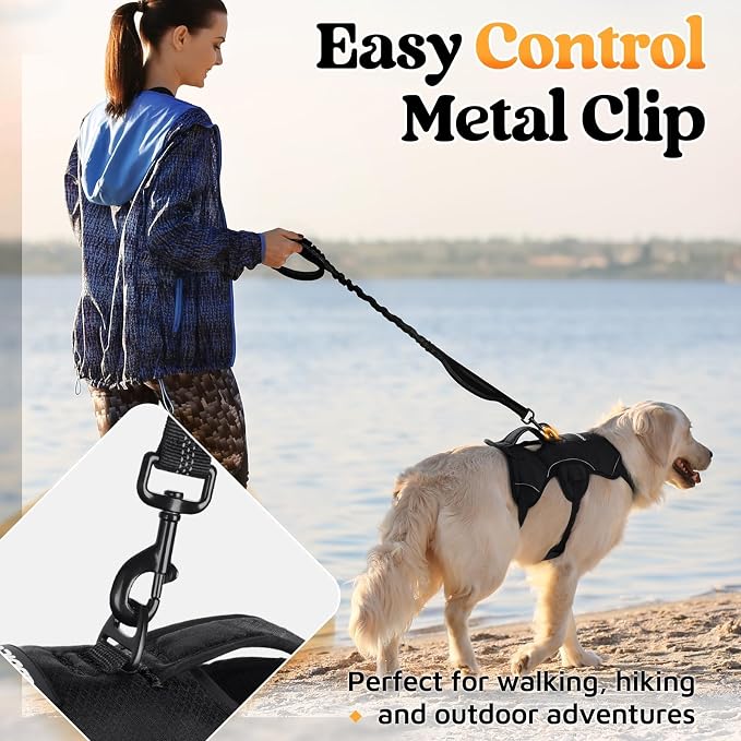 rabbitgoo Escape Proof Dog Harness for X-Large, No Pull with Lift Handle | No Escape, Full Soft Padded, Reflective Adjustable Vest, Leash Clip for Walking Hiking Training, Black, X-Large
