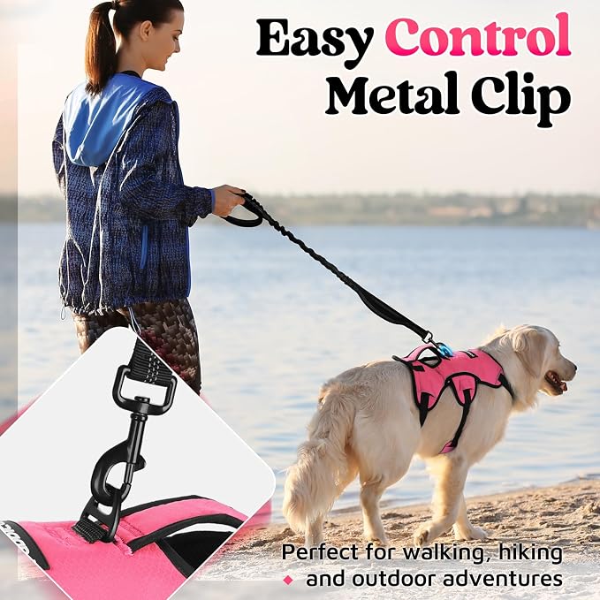 rabbitgoo Escape Proof Dog Harness for Medium, No Pull with Lift Handle | No Escape, Full Soft Padded, Reflective Adjustable Vest, Leash Clip for Walking Hiking Training, Peach Pink, Medium