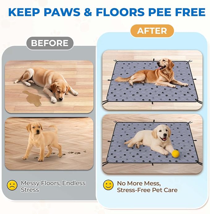 Fostanfly Washable Pee Pads for Dogs, Ultra-Absorbent, 2 Pack 36"x41" Gray | Leak-Proof, Waterproof, Non-Slip, Large Reusable Pee Pads for Puppy Potty Training, Crate and Playpen with 8 Tie Straps