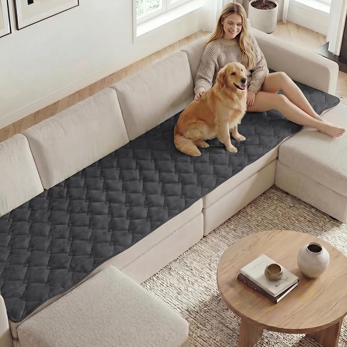 H.VERSAILTEX Chenille Couch Cover for Dogs Washable Soft Fuzzy Extra Large Sofa Slipcovers Sectional Sofa Cover Thick Pet Couch Cover Protector Non-Slip Dog Bed Cover(Grey, 28" x 134")