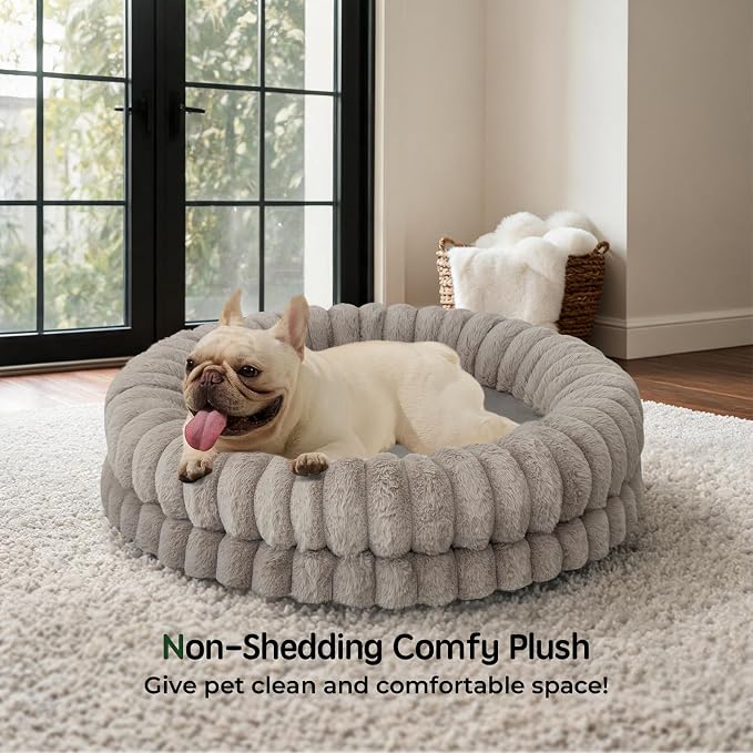 BALANCE Luxury Donut Dog Bed, 30 Inches Round Dog Bed Medium Size Dogs Washable, Orthopedic Calming Dogs Bed for Pets with Anti-Slip Bottom, Oatmeal