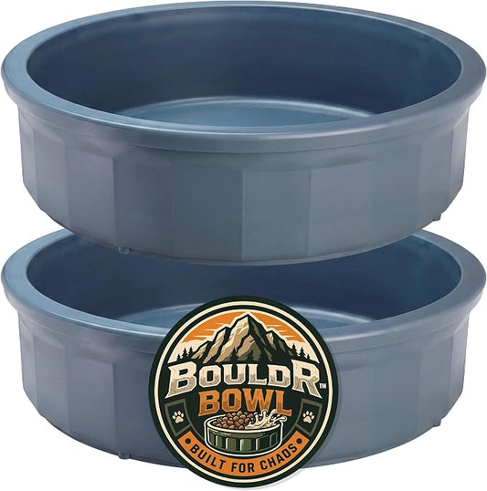 Pet Crock Bowl - 2 Pack – Thick Durable Plastic (Blue, 96oz Jumbo) Non-Tip Food & Water Dish for Dogs, Cats - Indoor/Outdoor - Chew Resistant, Easy Clean BouldrBowl from Healthy Surplus®