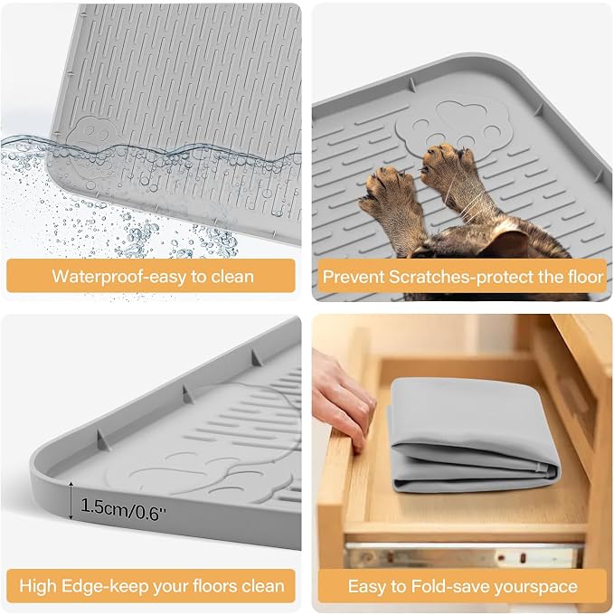 57" x40" Pee Pad Holder for Dogs Puppy Pad Holder Light Grey | Extra Large Silicone Pee Tray for Dog Training Floor Protection Raised Edge Dog Potty Tray, No Pee Pads