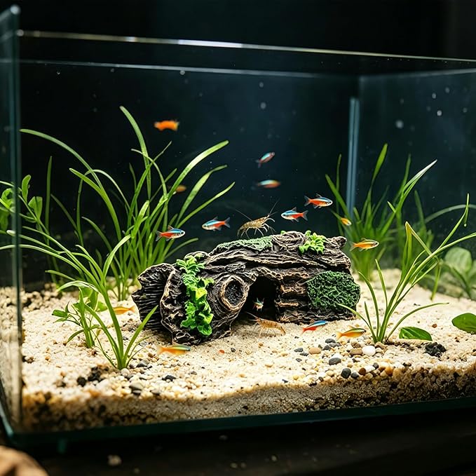 Aquarium Resin Hollow Tree Trunk Betta Log Aquarium Decorations Ornament Fish House Cave Wood House Decor for Fish Tank, Medium