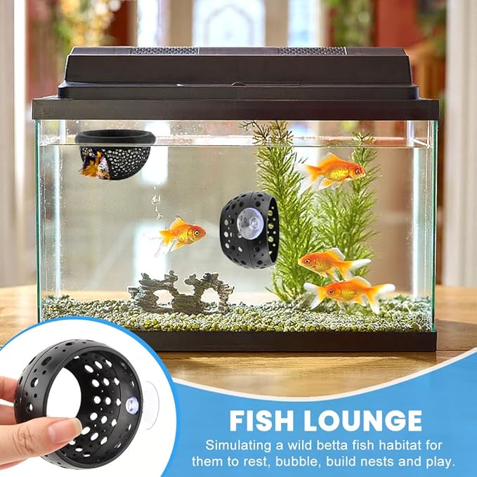 2pcs Floating Bettas Hide & Shrimp Cave Fhiny Bettas Tunnel Aquarium Fish Hideout Shrimp Cave Aquarium Decor for Small Fish(Color:Black)