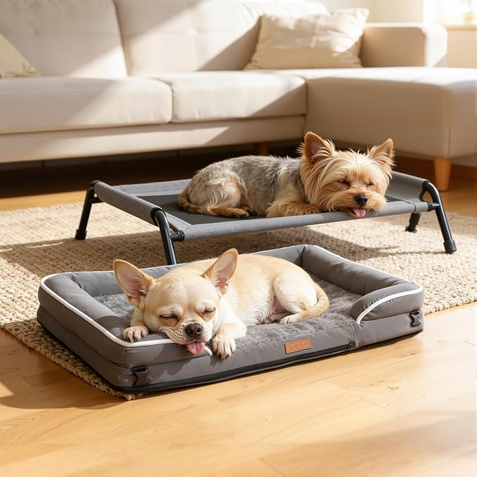 Lekereise Raised Dog Bed for Small Dogs, Waterproof Elevated Dog Cot, Outdoor Cooling Pet Bed