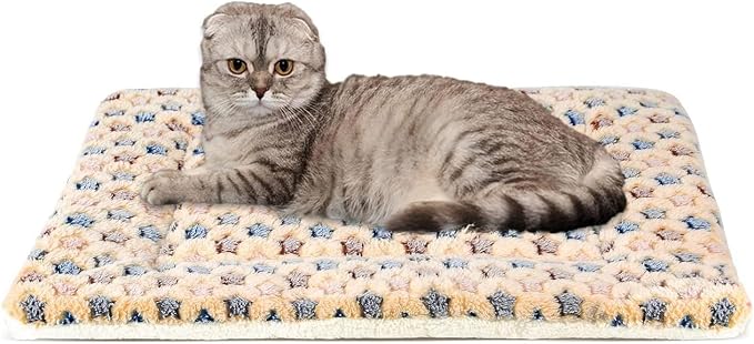 Mora Pets Cat Bed Ultra Soft Dog Crate Pad Star Print 14 x 17.5 inch Brown | Washable Crate Mat for Small Dogs and Indoor Cats, Reversible Fleece Dog Kennel Pad, Flat Pet Bed, Cat Carrier Mat