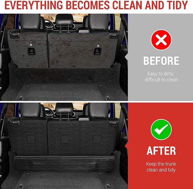 Seat Back Cover Compatible with 2021-2025 Jeep Wrangler JL 4 Door 4XE, All-Weather Protection Cargo Liner Rear Trunk Liner for 2024 Jeep Wrangler JL Accessories