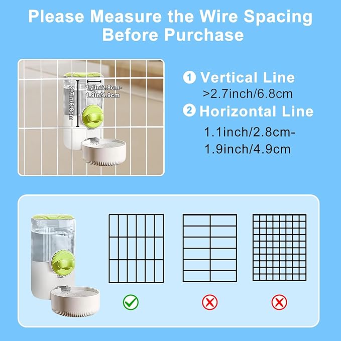 Distributeur d'eau à siphon par gravité automatique pour cage suspendue, distributeur d'eau automatique suspendu pour cage de 1 litre, gamelle d'eau pour chats, chiens, lapins, furets, chinchillas, oiseaux, hérissons, cochons d'Inde (vert clair)
