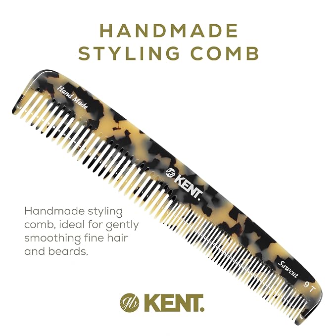 Kent 9T Fine Tooth and Wide Tooth Hair Combs - Large Detangler Handmade Dressing Comb - Wet & Dry Use, Durable Grooming for Women & Men - Made in England (WhiteTokyo)