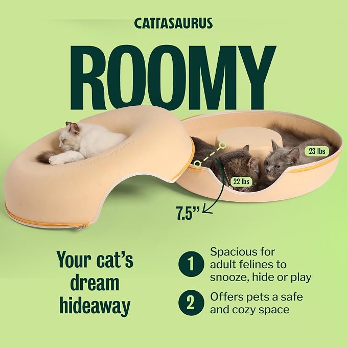 Peekaboo Cat Cave Donut for Multiple & Large Cats up to 30-45 lbs, 3-in-1 Self Warming Cat Bed, Tunnel & Scratcher for Indoor Cats, Washable & Detachable Dog Bed (Pastel Macaron, Large)