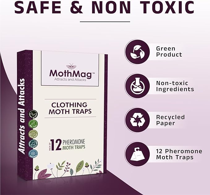 MothMag Moth Traps for Clothes, Closets, Fabrics, and Carpets, Clothes Moth Traps, Closet Moth Traps, Clothing Moth Pheromone Traps (12 Pack)