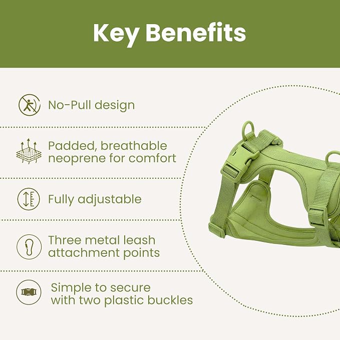 No Pull Dog Harness and Leash Set 3-in-1 Adjustable Anti Pull Dog Harness with Hands-Free Matching Leash,Poop Bag Holder,Easy Walk Dog Harness Extra Small Sized Dog(Olive Green)