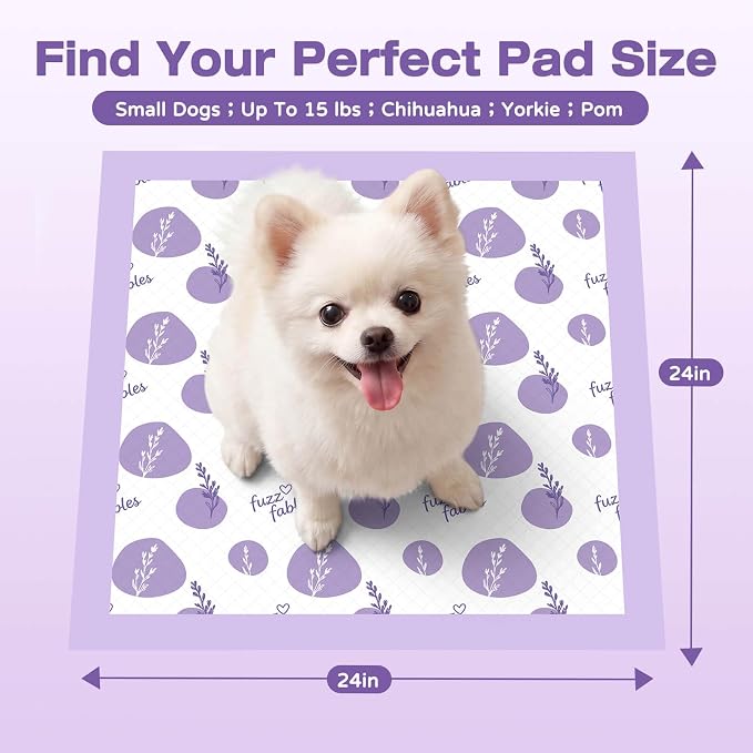 Lavender Puppy Pads-24"x 24", 50 Count Disposable Dog Pee Pads | 6-Layer Super Absorbent Quick Dry Leakproof Dog Pads with Adhesive Tabs, Odor Control Pee Pads for Dog Indoor Crate Training