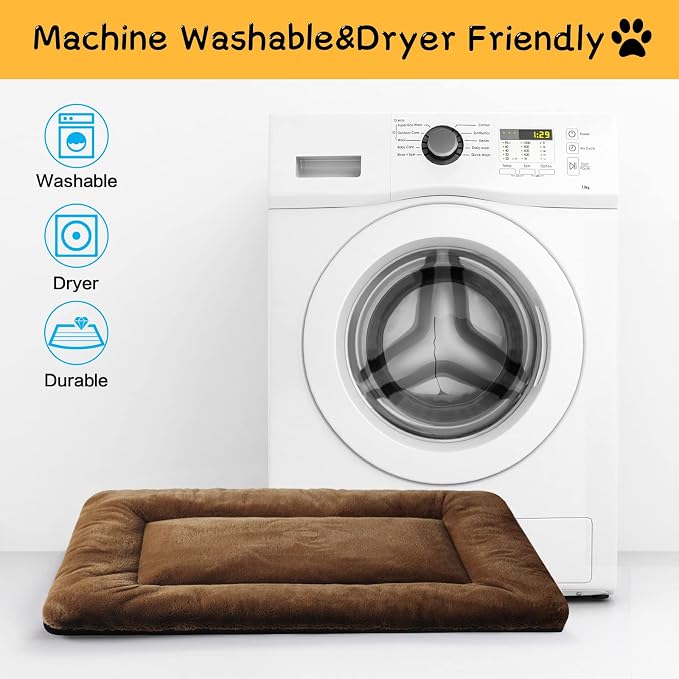 Dog Crate Pad Washable Dog Bed for Crate Large Cozy Mat 42-Inch Brown | Ultra Soft Kennel Pad,Anti-Slip Bottom,Fits for Most Metal Crates,Comfortable Sleeping Pet Mat