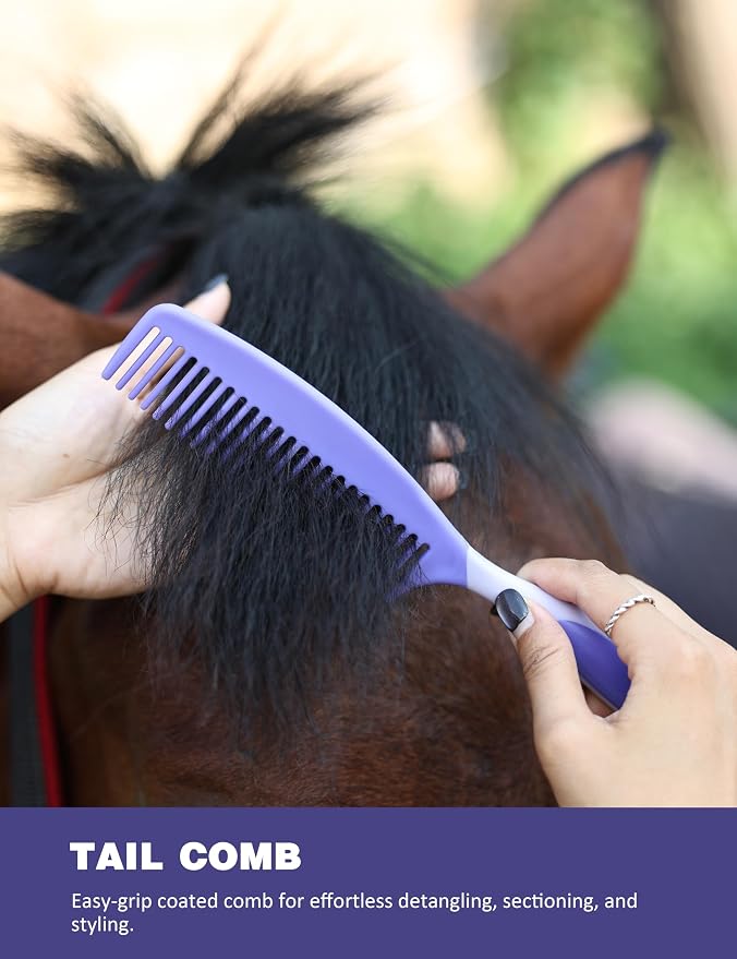 11-Piece Horse Grooming Kit with Waterproof Tote Sugar Taro | 10 coordinated horse grooming tools with comfort-grip designs and a spacious waterproof tote for complete horse grooming