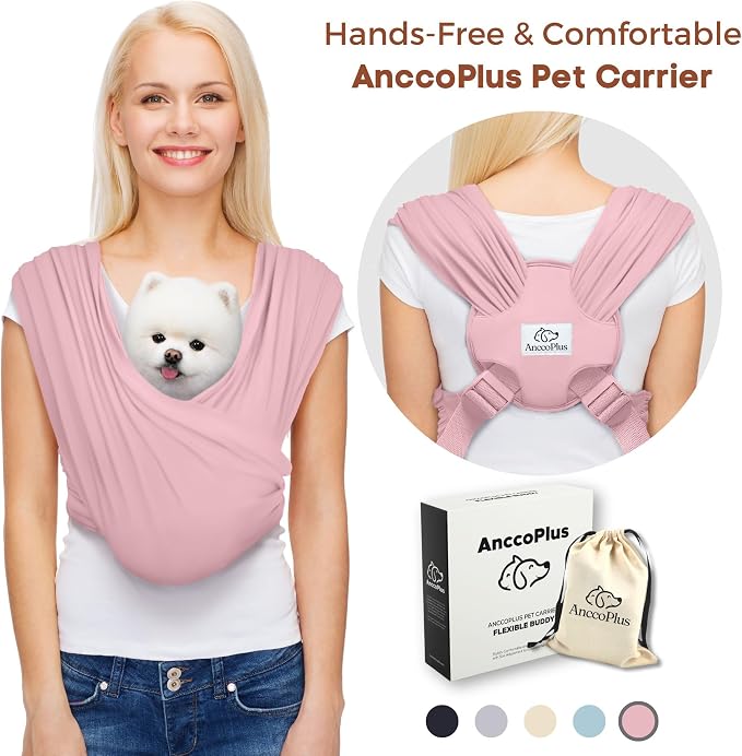 Small Dog Sling Carrier, Hands-Free, Light Pink, Plus | Patented Front Carrier Reduces Back and Neck Strain; Adjustable, Soft Cotton, 3D Air Mesh for Puppies & Cats up to 20 lb