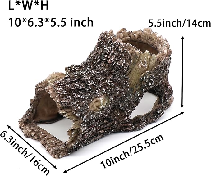 relaqcc Tree Trunk Cave Aquarium Decoration Reptile Cave Climb Hideout Hideaway, Betta Log Resin Wood House Fish Tank Decorations for Betta Fish, Shrimp, Lizards, Leopard Gecko