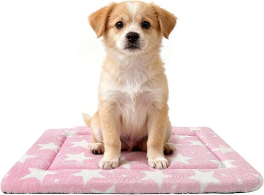 Washable Dog Bed Plush Orthopedic Outdoor Crate Mat with Non-Slip Bottom,Luxe Soft Kennel Pad for Pets, Cozy Cage Cushion & Pet Sleeping Mattress Large Sized,Medium,Small Dogs,24 x 18 inch,Pink