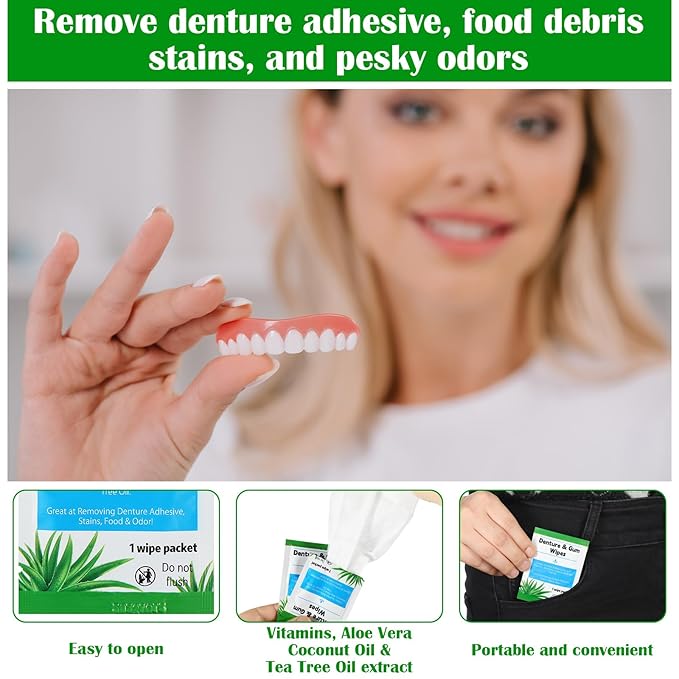 Timgle 200 Pcs Denture Cleaning Wipes Refreshes Mouth Deep Cleaning Wipes for Remove Denture Adhesive, Food Debris, Stains and Odor (Classic)