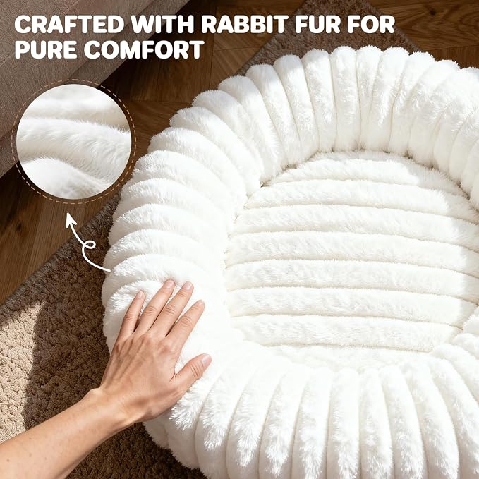 Donut Dog Bed for Small & Medium Dogs, Pet Bed with Non-Slip Bottom, Winter Comfort Dog Beds for Puppies, Washable & Portable Egg Tart Shape (M) Medium Dog Bed self Warming