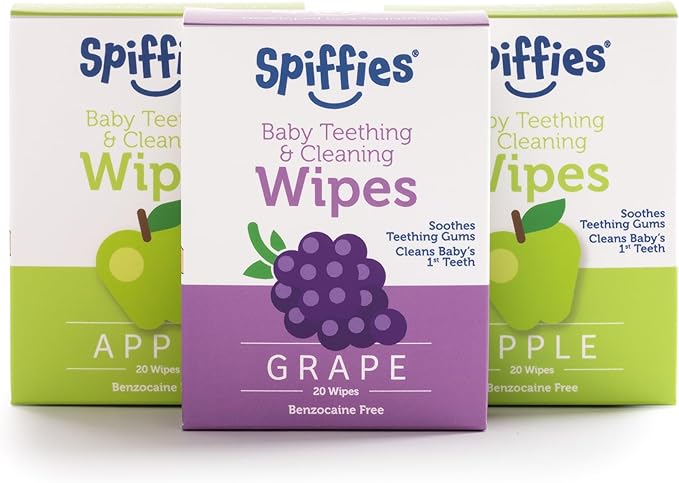 Baby Teeth & Gum Wipes – Apple + Grape Variety Pack, Xylitol-Enriched Oral Care Wipes – Individually Wrapped – No Water Needed – Fluoride-Free – 60 Count (3 x 20)