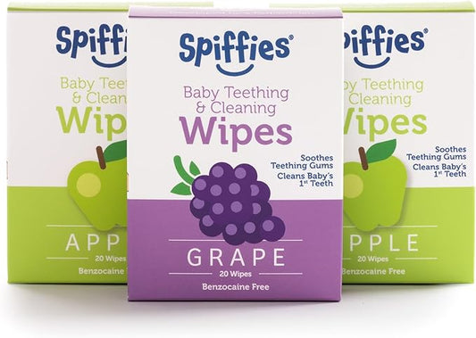 Baby Teeth & Gum Wipes – Apple + Grape Variety Pack, Xylitol-Enriched Oral Care Wipes – Individually Wrapped – No Water Needed – Fluoride-Free – 60 Count (3 x 20)