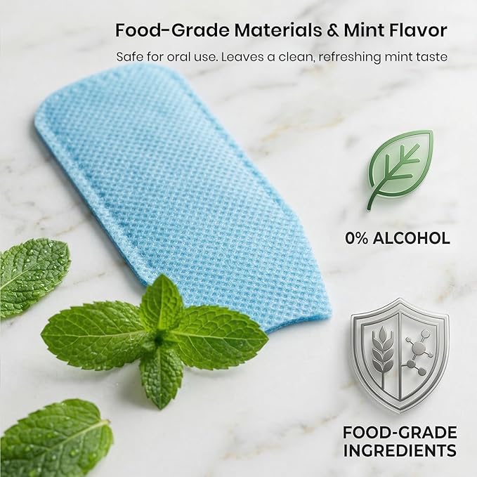 150pcs Disposable Textured Teeth Wipes Finger Brush Oral Brush Ups, Deep Cleaning Dental Wipes, Individually Wrapped, Mint Flavor, No Water Needed, Remove Stains from Coffee Tea Wine, Ideal for Travel