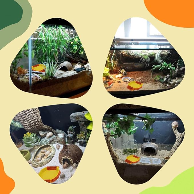 Hermit Crab Water Tank Hermit Crab Habitat Reptile Food Dish Accessories for Hermit Crab Turtle Lizard Water Tank Cage (Yellow, 6.1 x 5.71 x 0.79 inches)