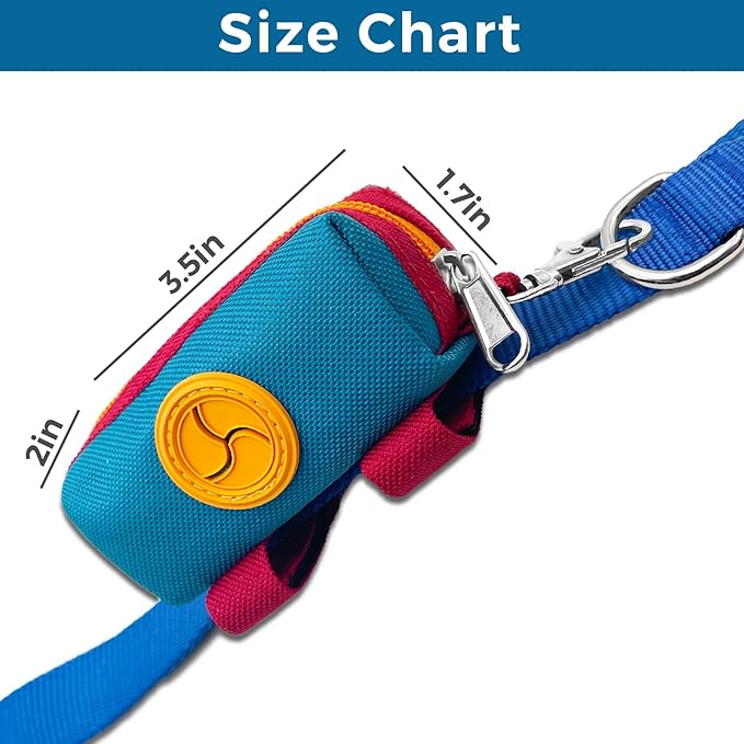 Dog Poop Bag Holder for Leash, Zippered Canvas Poop Bag Dispenser Pouch with Velcro Straps & Metal Carabiner Clip, Holds Keys & Treats for Daily Dog Walking