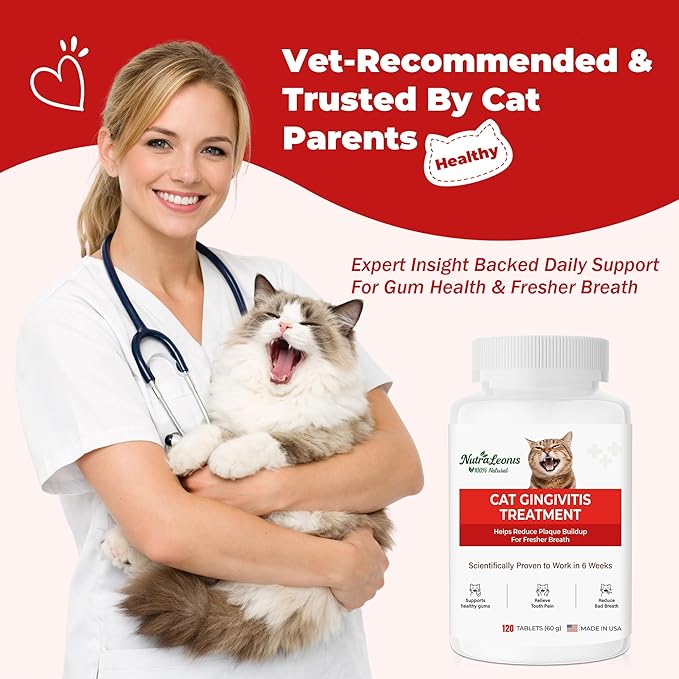 Cat Dental Care – Relieves Gingivitis – Inhibits Plaque & Tartar Buildup, Protects Gum Health and Relieves Bad Breath and Bleeding Gums, Natural Plant Extracts, 120 Easy-To-Swallow Tablets