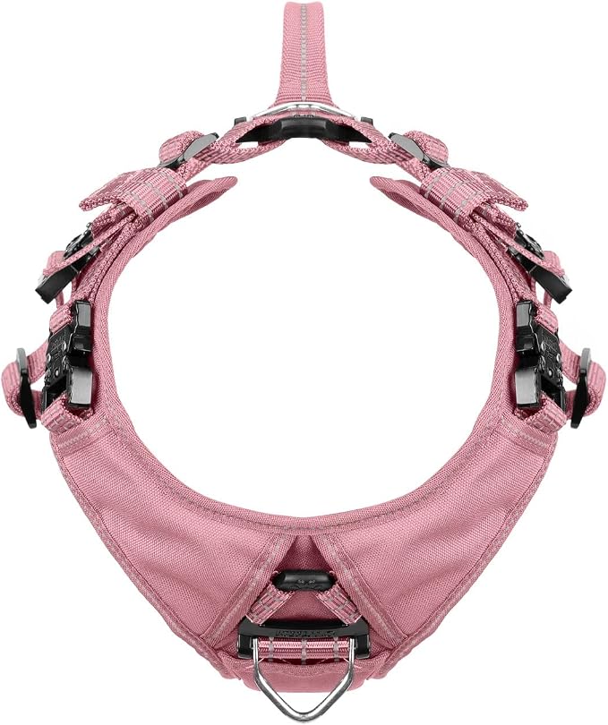 ICEFANG Dog Halter Harness with Metal Buckles,Dog Strap Vest for Large Dogs | Control Handle,Summer-Cooling,Reflective,Front Hook,Adjustable,Soft Padded,No Pull,Pink,Large