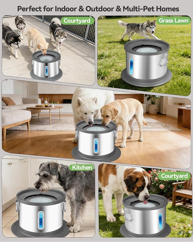 UPSKY 14L No Spill Dog Water Bowl, Spill Proof Slow Drinking for Large Dogs | Extra-large Capacity, 304 Stainless Steel, Dual-suction Anti-slip Base, Floating Disk, Water Window, For Messy Drinkers, Grey
