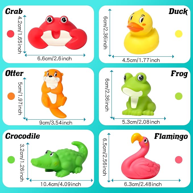 Mold Free Bath Toys for Kids Ages 1-3,6Pcs No Hole River Baby Bath Toys Design Keeps Moisture Out, Toddler Learn Crab Ducks Animal with Soft Squeeze Bathtub Toys,Pool Toy