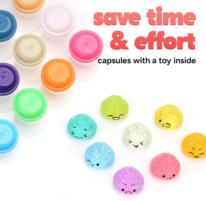 Unicorn Poop Mini Toys in Capsules - 50 Pcs of 1.1 Inch Acorn Capsule and Unicorn Toy Poop for Kids - Plastic Capsules for Toys Bulk - Vending Machine Refill