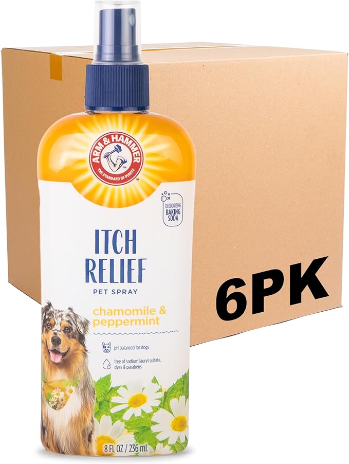 Arm & Hammer for Pets Itch Relief Spray for Dogs, Soothing Dog Skin Spray to Help Calm Itchy and Irritated Skin and Hot Spots Between Baths, Chamomile & Peppermint Scent, 8 Fl Oz - 6 Pack