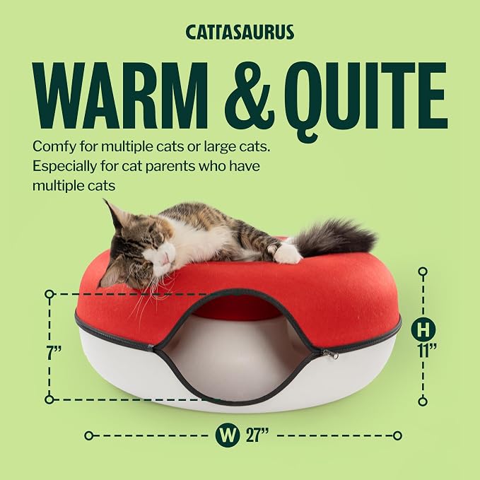 Peekaboo Cat Cave, Extra Spacious for Multiple & Large Cats 12+ lbs, Scratch Detachable Cat Beds for Indoor Cats, Washable Tunnel Bed, Comfy Donut Tunnel (Ruby Snowball, Jumbo)