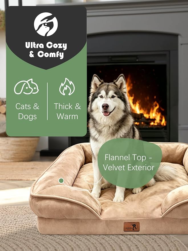 Spotted Play Orthopedic Dog Bed with Sides - Sofa Beds for Extra Large Dogs, Supportive Foam Pet Couch Bed with Washable Removable Cover, Waterproof Lining and Non-Slip Bottom, Brown - XL-Plus
