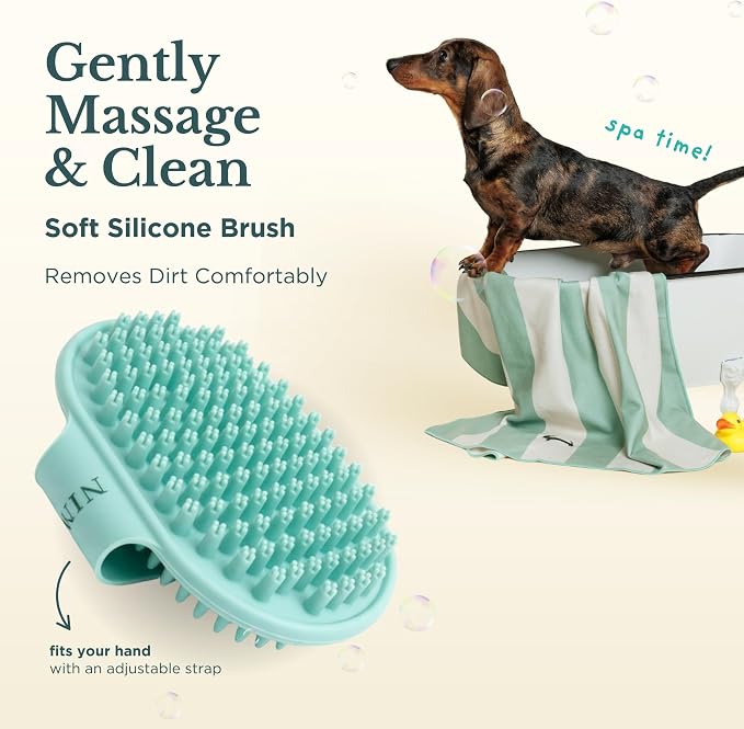 Bath Kit for Dogs & Puppies – Grooming Set with Recycled Polyester Towel, Silicone Brush & Lick Mat – Stylish At-Home Dog Bath Kit, Perfect Dog Gift