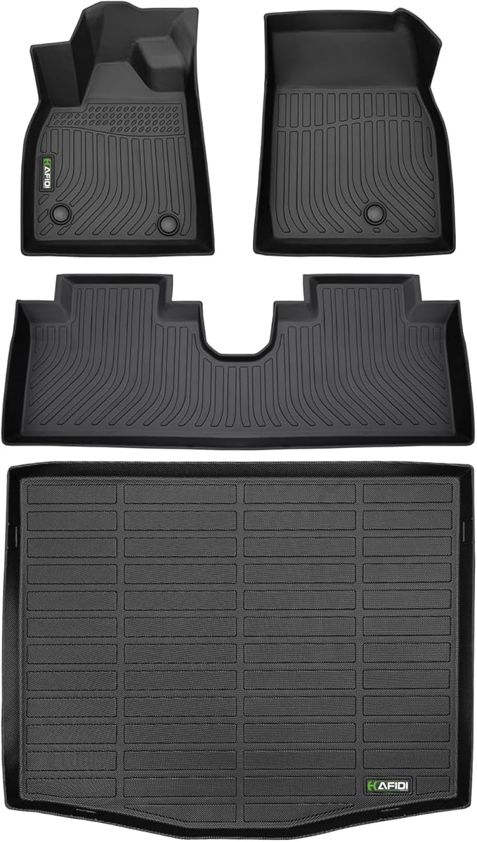 HAFIDI® Floor Mats & Cargo Liner Set Fit for 2021-2025 2026 Ford Mustang Mach E (Not for Mustang) All Weather Protection TPE Anti-Slip Automotive Full Set Floor Liners Custom Accessories - Black
