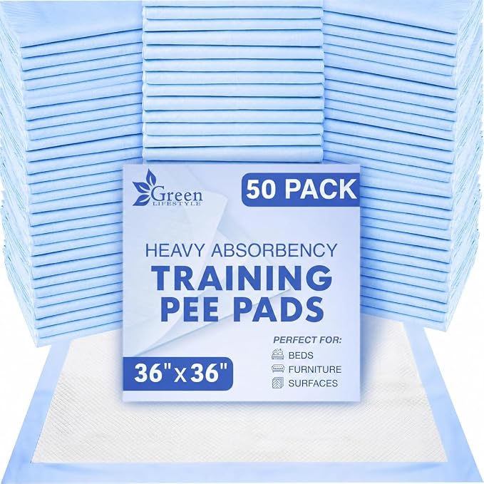 GREEN LIFESTYLE Underpads - Training Pet Pee Pads for Dogs - Pads for Adults, Seniors and Children - Ideal for Incontinence Protection (Pack of 50 - 36x36)