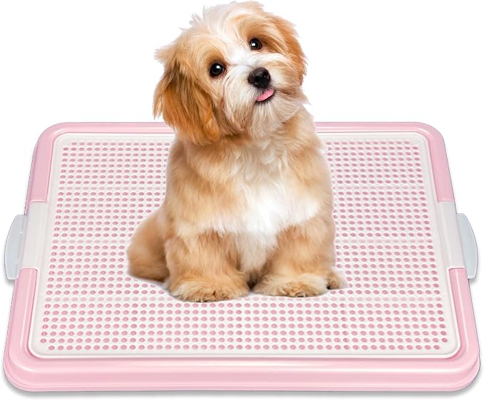 Dog Pee Pad Holder Tray, Puppy Potty Training, 22.5"x16.5", PP Plastic, Snap Lock, 4 Colors (Pink)