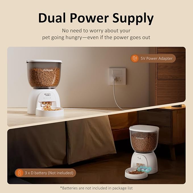 Distributeur Automatique de Croquettes pour Chat 5L/21 Tasses, Programmable avec Minuteur, Double Alimentation, 6 Repas et 1 à 20 Portions, pour Chats et Chiots