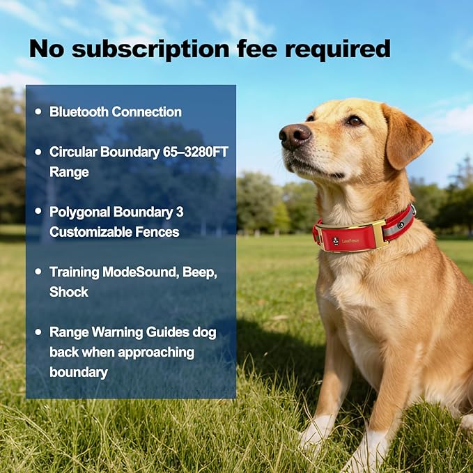 Wireless Electric GPS Dog Collar Fence for Dog with Free App:Invisible Pet Shock Barrier Containment System Yard Outdoor Perimeter,Stubborn Dog Train Bluetooth Collar for Dog Parent Red