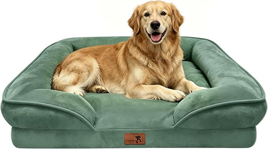 Spotted Play Orthopedic Dog Bed with Sides - Sofa Beds for Extra Large Dogs, Supportive Foam Pet Couch Bed with Washable Removable Cover, Waterproof Lining and Non-Slip Bottom, Green - XL