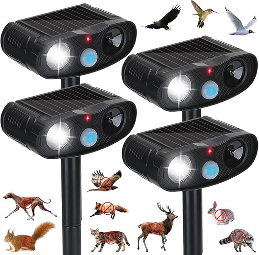 2026 Solar Ultrasonic Cat Repellent, Deer Repellent Devices Outdoor, 4Pack Solar Animal Repeller Motion Detection Cat Squirrel Dog Repellent Deterrent with LED Flash Lights for Yard (Black)